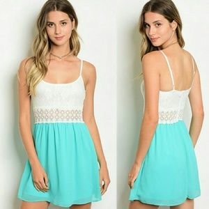 🌼 Mint and White Crochet Mini Dress 🌼